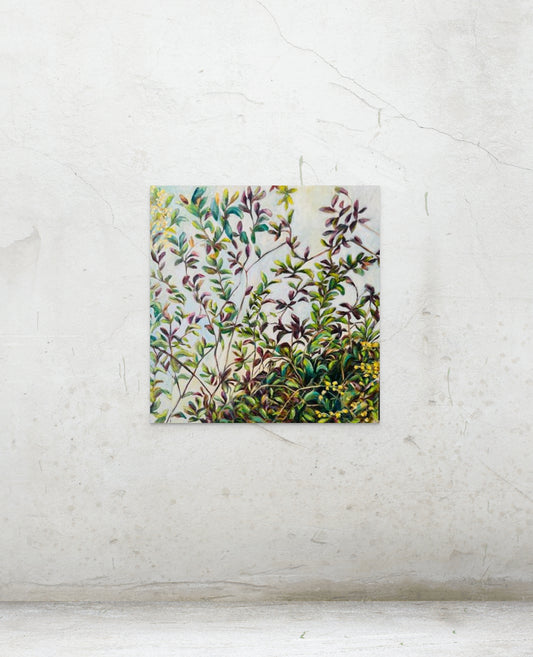 Abstract botanical oil painting Growth with vibrant green plant forms