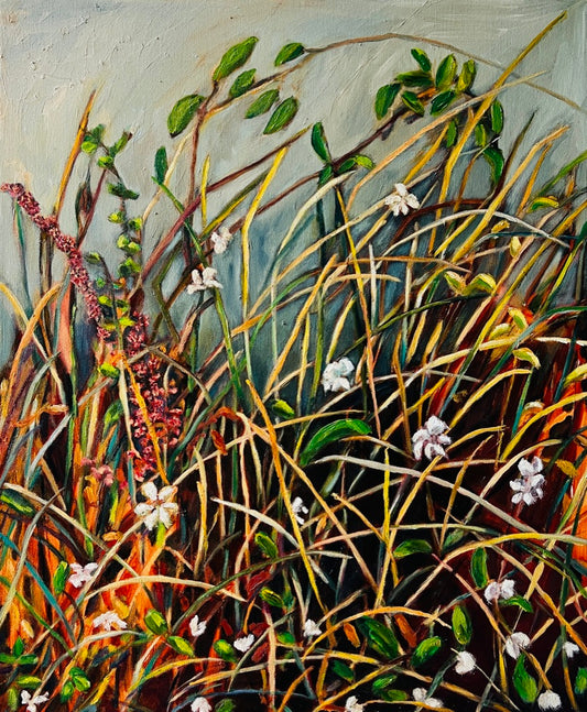 Abstract botanical oil painting Fall inspired by seasonal plant forms