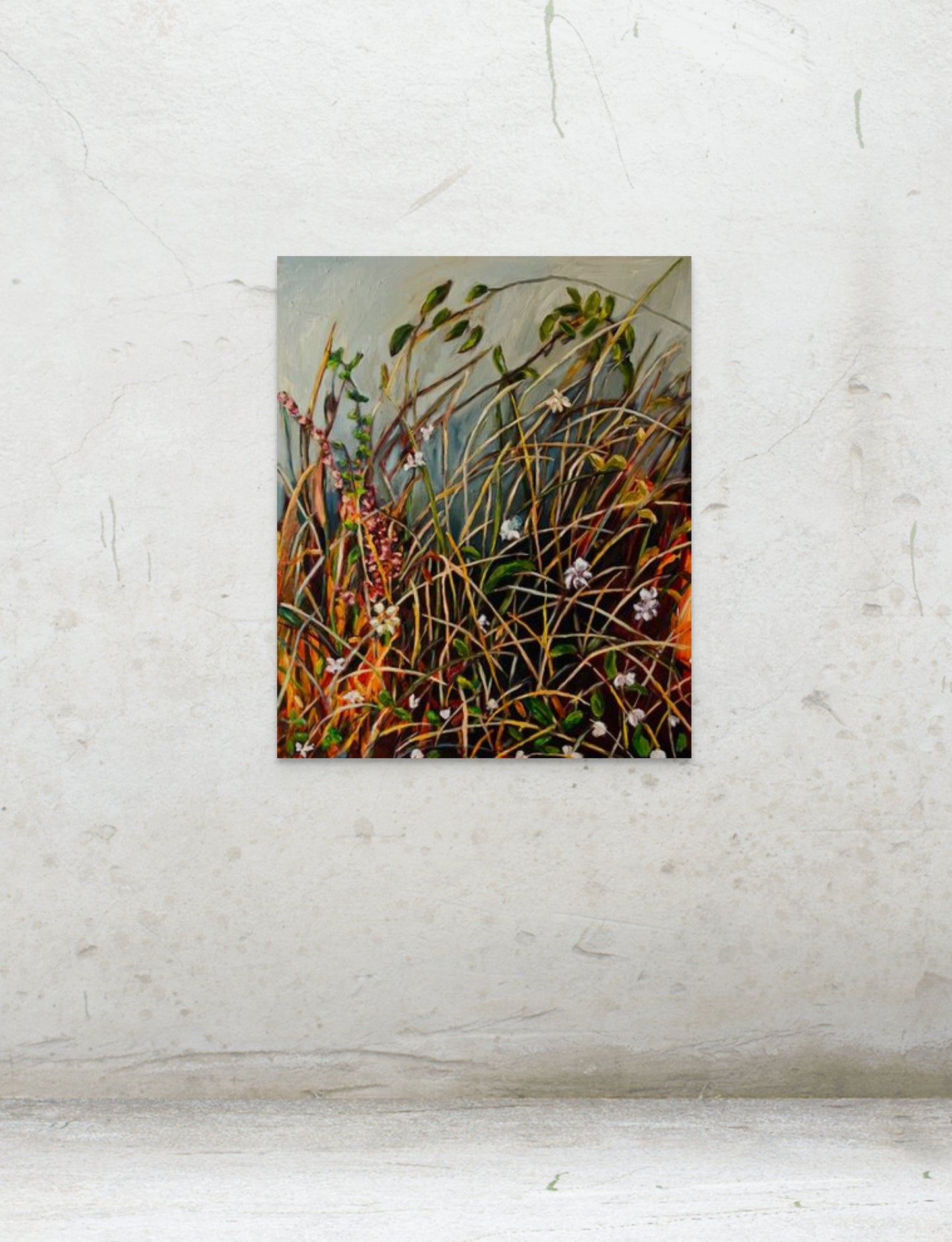 Abstract botanical oil painting Fall inspired by seasonal plant forms