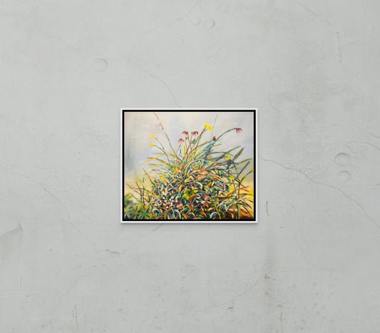 Abstract botanical oil painting Untamed inspired by wild plant movement