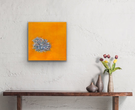 Blue flowerbed on Orange - Ingibjörg Hauksdóttir