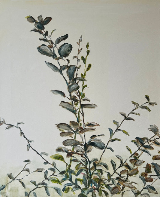 Abstract botanical oil painting Still inspired by organic plant forms by Ingibjörg Hauksdóttir