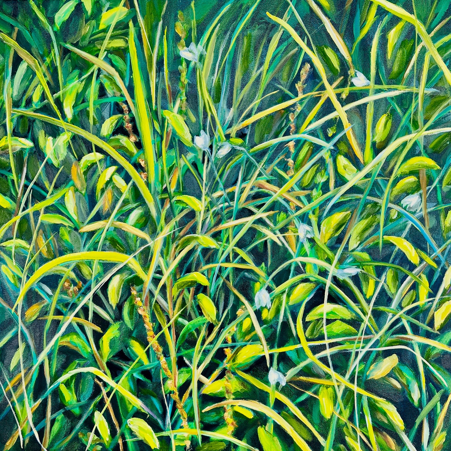 Abstract botanical oil painting Untamed with wild organic plant forms