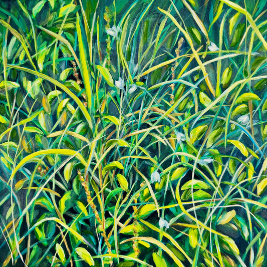 Abstract botanical oil painting Untamed with wild organic plant forms