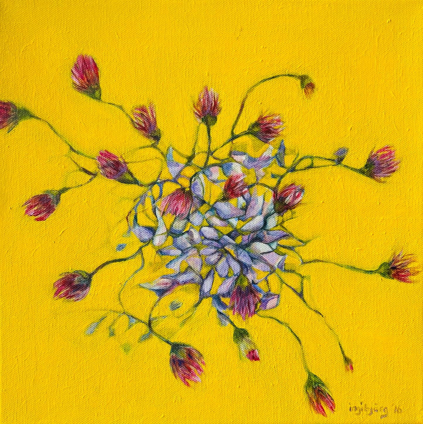 Red flowers on yellow - Ingibjörg Hauksdóttir