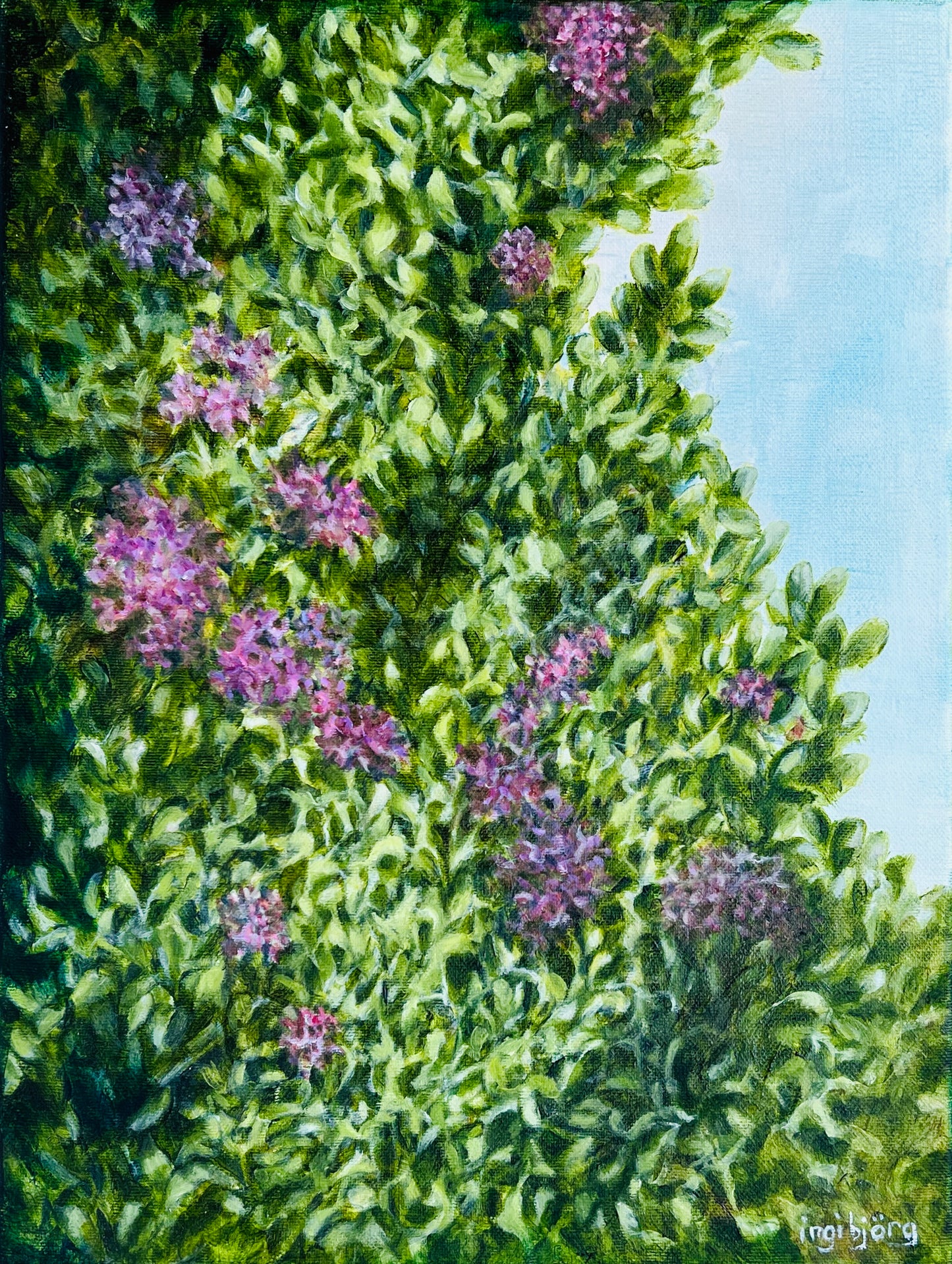 Green leaves with pink flowers - Ingibjörg Hauksdóttir