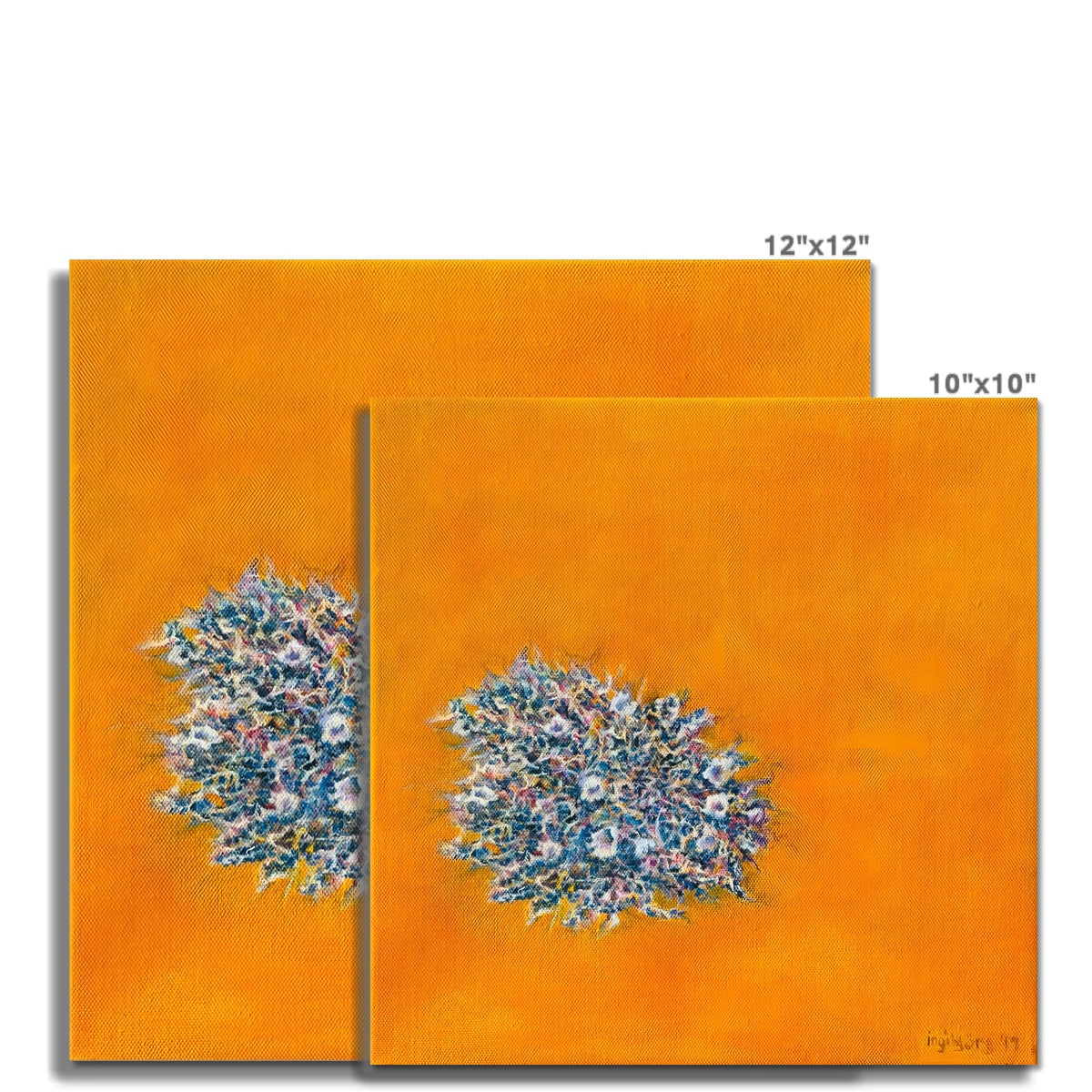 Blue flowerbed on orange  Fine Art Print - Ingibjörg Hauksdóttir