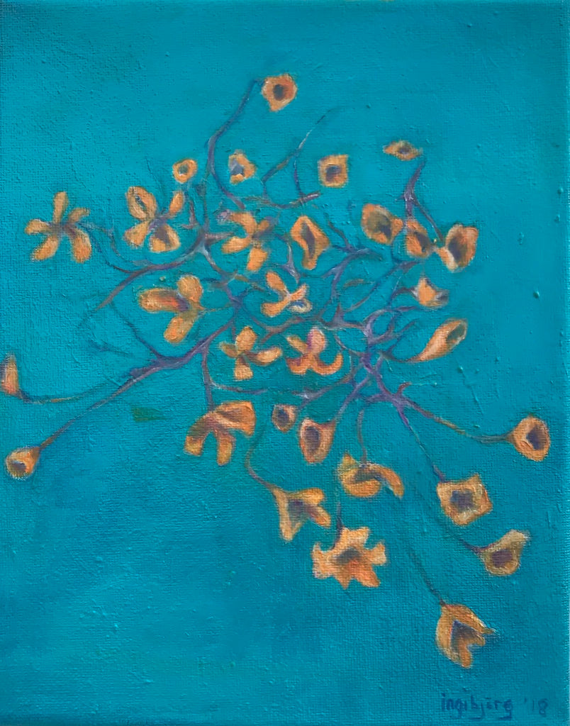 Orange flowers on turquoise - Ingibjörg Hauksdóttir