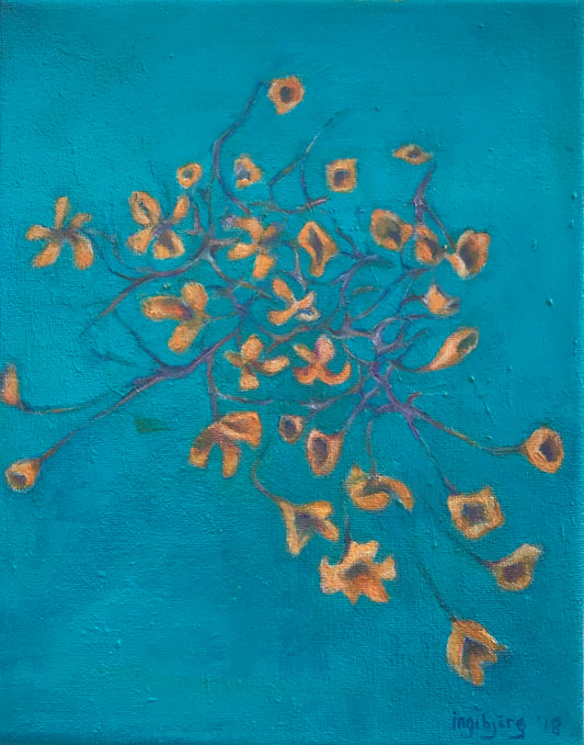 Orange flowers on turquoise - Ingibjörg Hauksdóttir